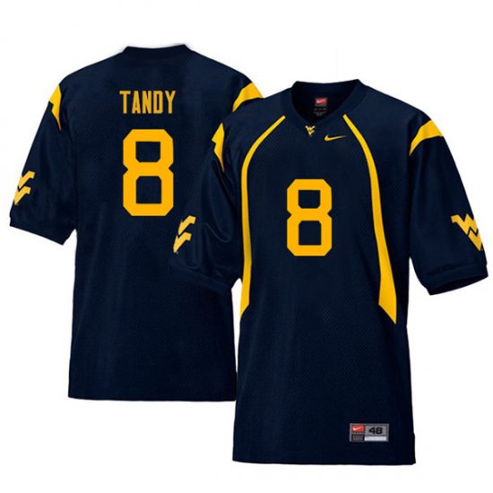 Men's West Virginia Mountaineers NCAA #8 Keith Tandy Navy Authentic Nike Retro Stitched College Football Jersey XB15S38TM